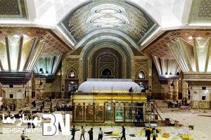 صحن اصلی حرم امام خمینی | اجرای نمای سنگ خشک